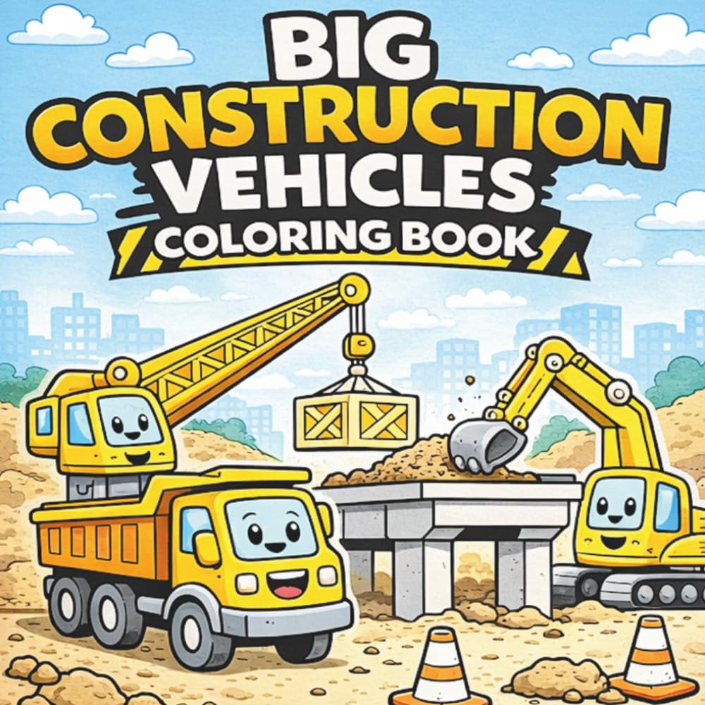 Big Construction Vehicles Coloring Book for Kids Ages 4–8: Fun Bulldozers, Dump Trucks & Excavators for Boys and Toddlers | Easy Coloring Pages with Bold Lines