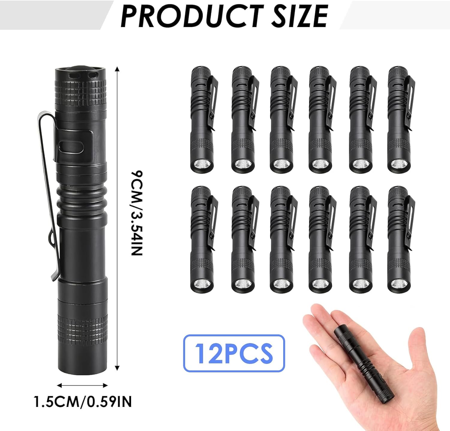 Mini Flashlight, AAA Small Pen Light with Clip, Portable 500lm Pocket Pen Flashlight for Inspection Repair Outdoor Emergency (12 Pack, Black, 3.5")