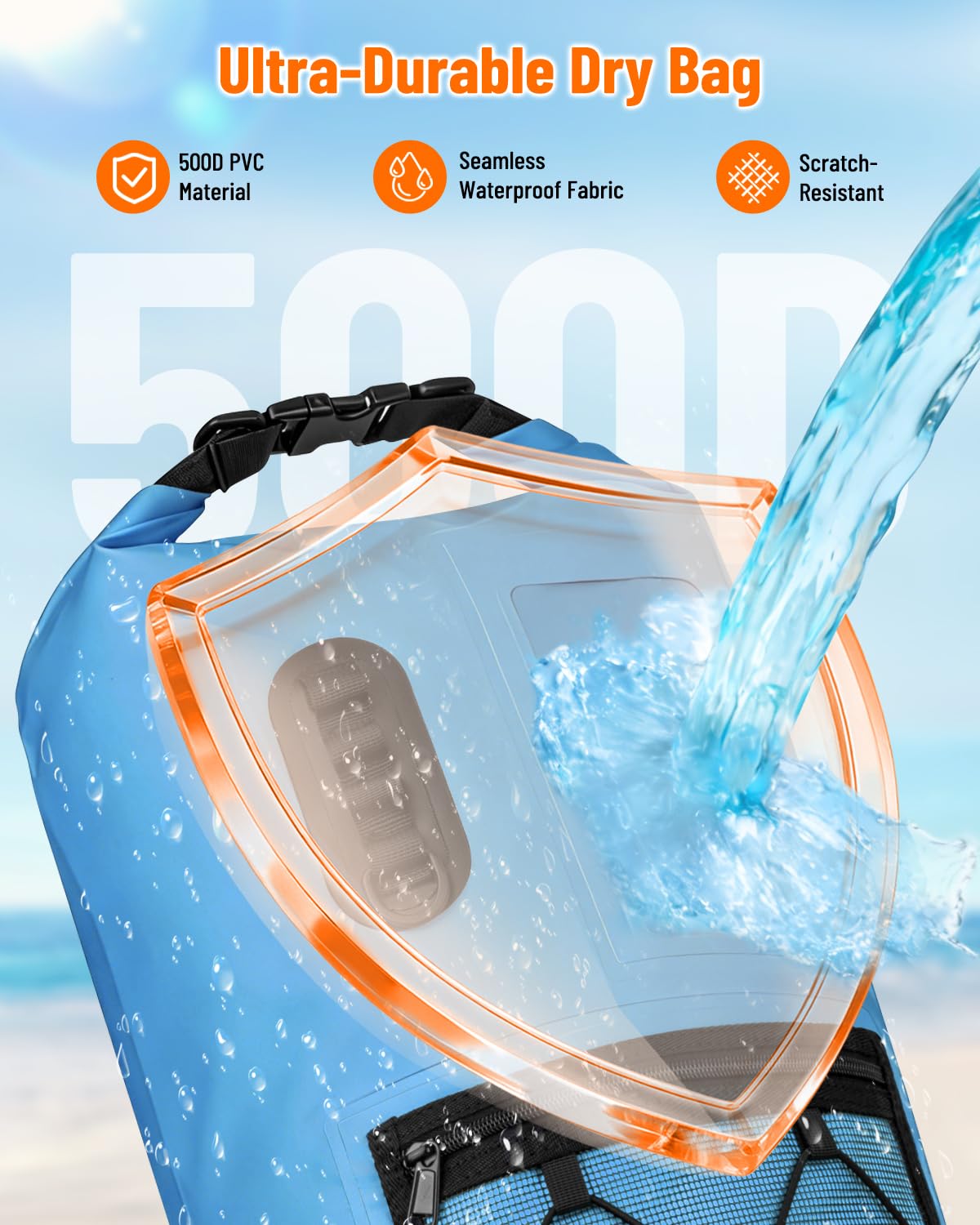 Dry Bag Sacca Impermeabile 20L/30L, Sacca Stagna con Custodia Impermeabile Smartphone, Borsa da Spiaggia Galleggiante e Borse Impermeabili per Nuoto Campeggio Kayak Pesca per Uomini e Donne