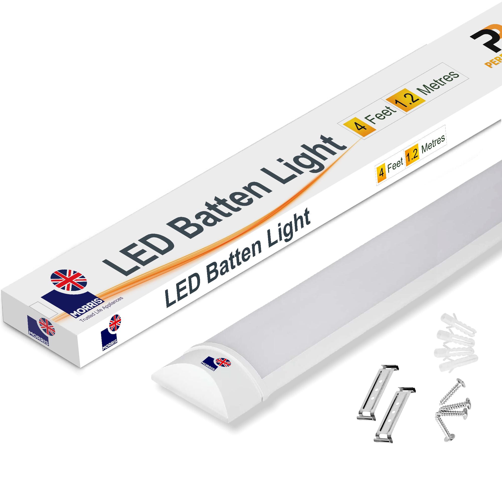Morris LED Batten Slimline Tube Light 2FT 3FT 4FT 5FT 6FT Wall/Ceiling Mount (6000k) (4FT (120cms)) — image 1