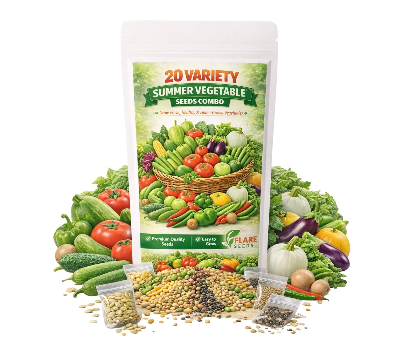 Flare Seeds 20 Variety Summer Vegetable Seeds Combo, Easy to Grow, Home Gardening Seeds Combo-image-0