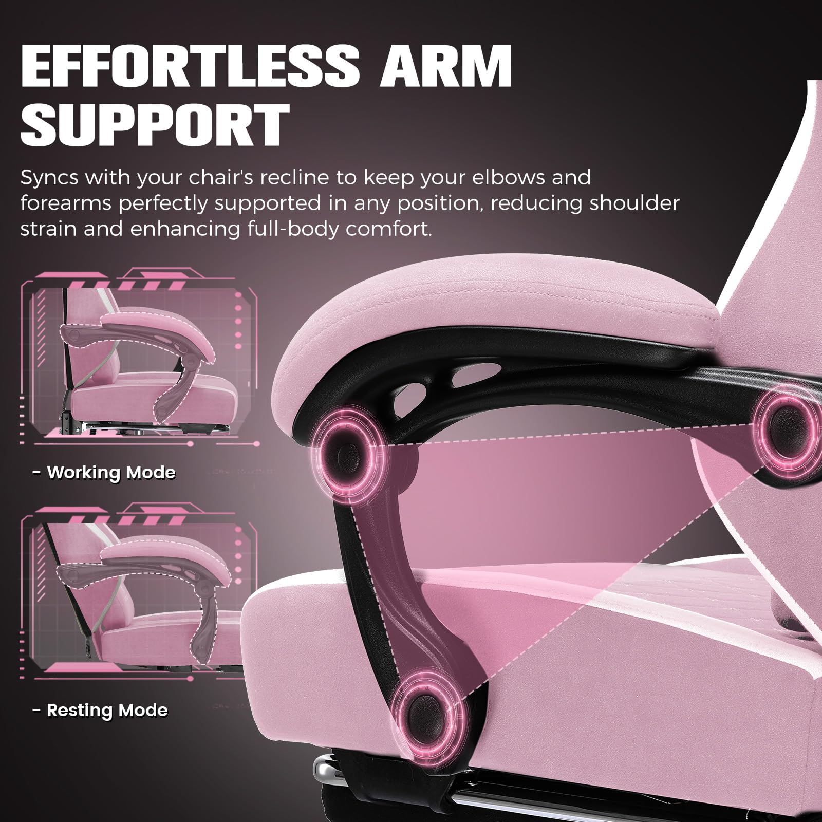 GTPLAYER Silla de Gaming ergonómica, Silla de Oficina de Tela Transpirable, Grande y Alta, giratoria, con reposapiés, Soporte Lumbar Regulable y reposacabezas, Rosa