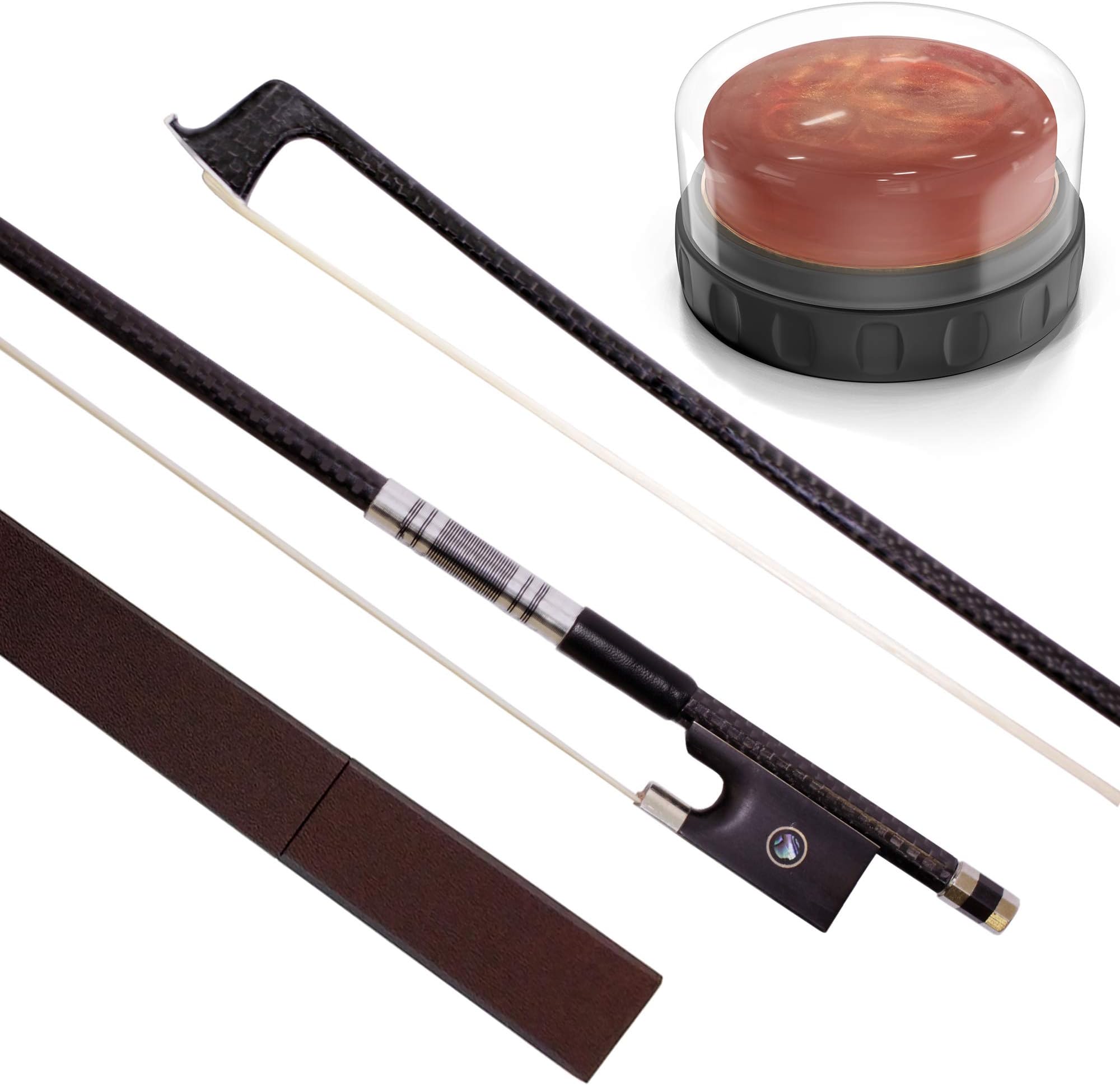 Carbon Fiber Violin Bow 4/4 Full Size With Rosin for Violin Strings, Violin Bow Case and Ebony Frog - Natural Horse Hair - Well Balanced - Great For Electric Violins - Rosin for Violin, Cello, Viola