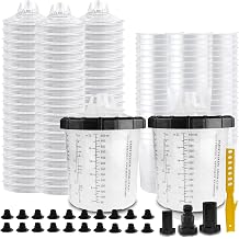 Disposable Paint Cups for Spray Gun 22-Ounce 650ml Kit, 50 Paint Mixng Cups and Lids, 2 Hard Paint Cup with Retainer Ring and 20 Plugs, 3 Adapters, Stirrer, Automotive Spray Gun Accessories