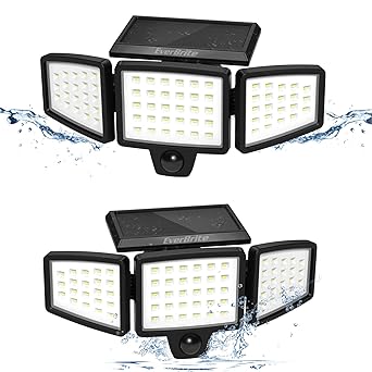 EverBrite Solar Lights Outdoor, 72 LED 1000LM Motion Sensor Security Lights, IP65 Waterproof Adjustable Bright Flood Lights for Garden Yard Garage Patio Pathway, Pack of 2