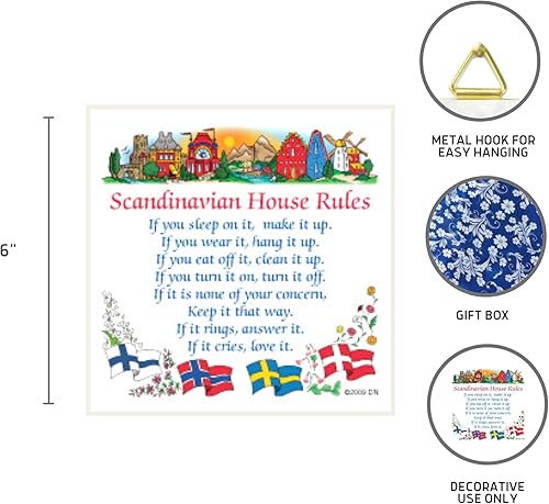 Miniatura 2 de Essence of Europe Gifts Azulejo de pared de regalo sueco: reglas escandinavas de la casa