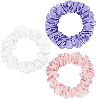 ربطات شعر حريرية مقاس M، 3 قطع، ابيض وزهري وارجواني