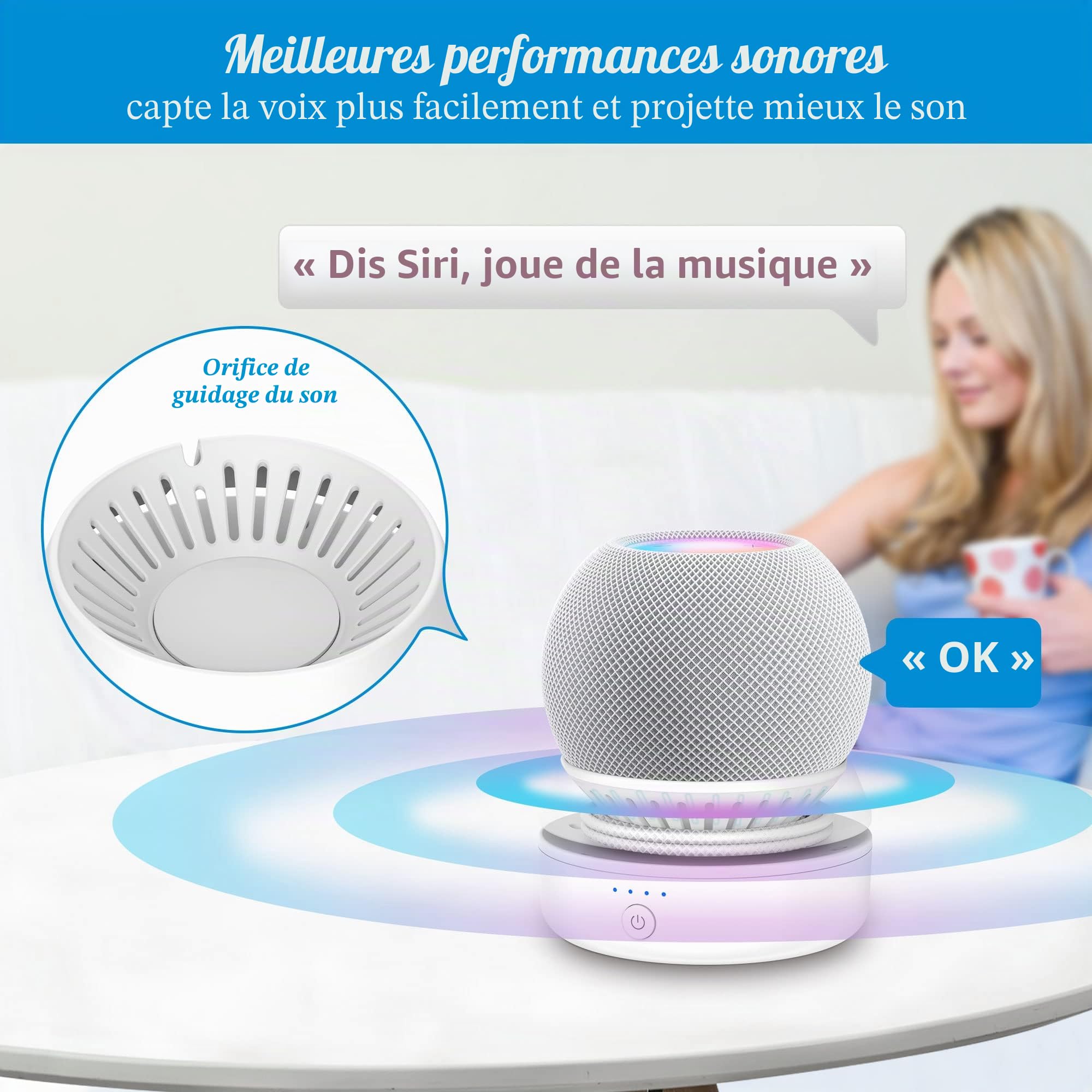 PlusAcc Batterie compatible avec HomePod Mini - Support de batterie Home Pod Mini accessoire avec gestion des câbles intégrée (sans appareils) - Blanc