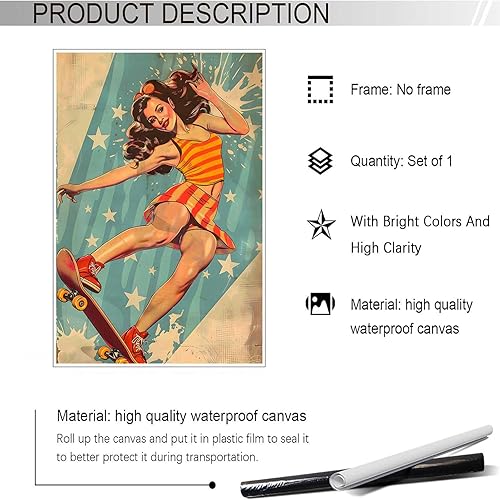 Miniatura 2 de Póster retro de skate para niña, sexy, vitalidad, hermoso, adecuado para habitación, sala de estar, dormitorio, oficina, decoración, 12 x 16