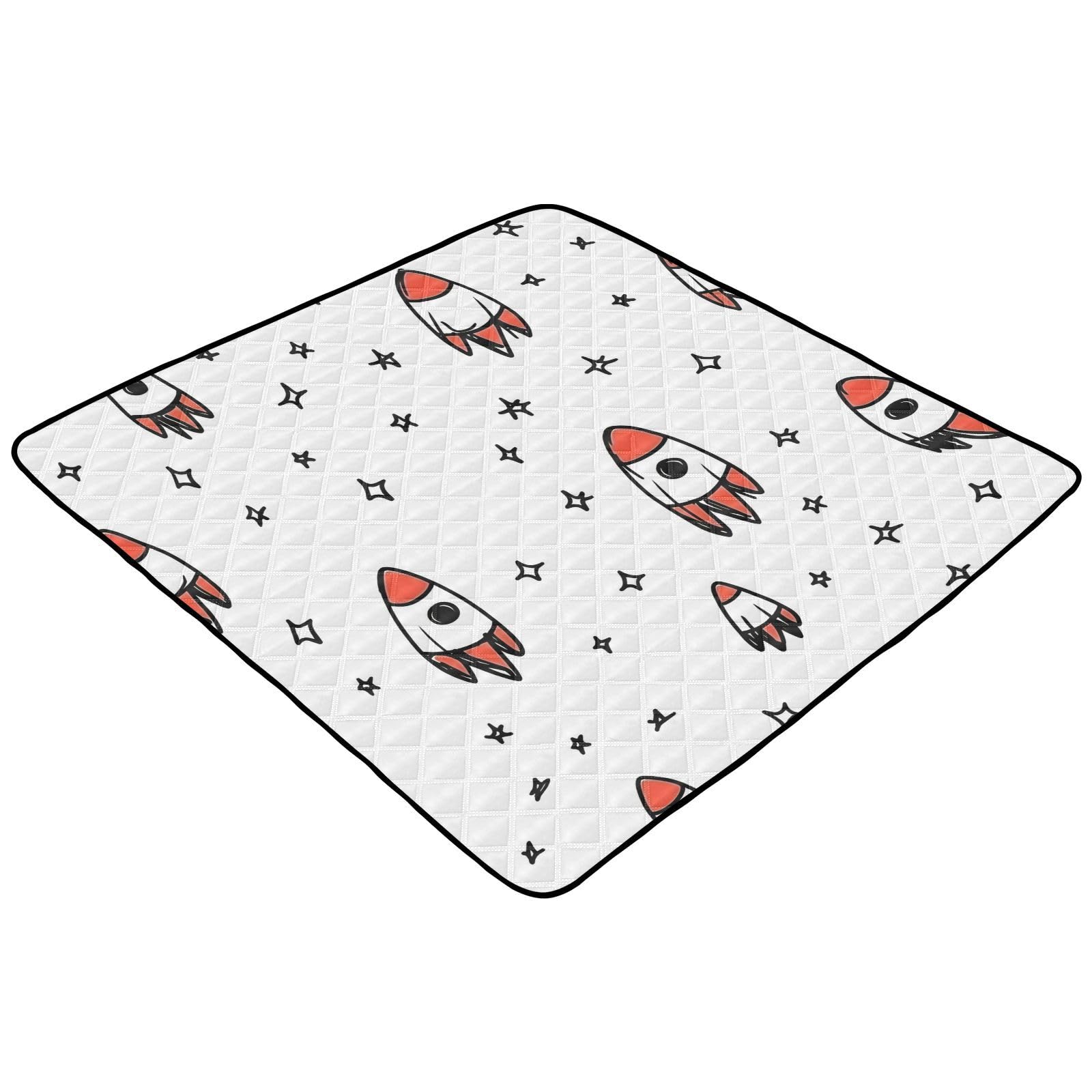 BOESI Graffiti Rocket Baby Play Mat, 50“ X 50” Washable Folding Crawling Mat, Baby Floor Mat, Soft, Thick, Non-Slip