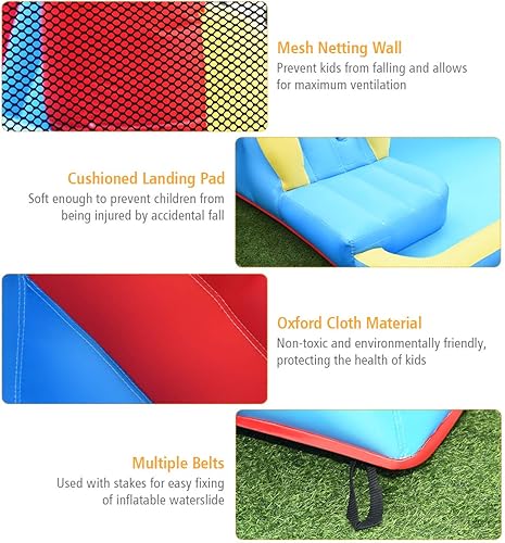 Miniatura 6 de GLACER Tobogán acuático inflable, casa de rebote con temática de cangrejo con 2 toboganes largos, pared de escalada y piscina de chapoteo, parque