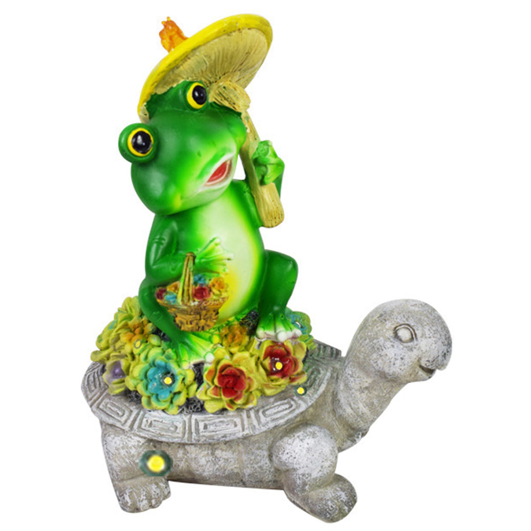 Figurine lumineuse d'extérieur grenouille et tortue solaire avec plantes grasses LED