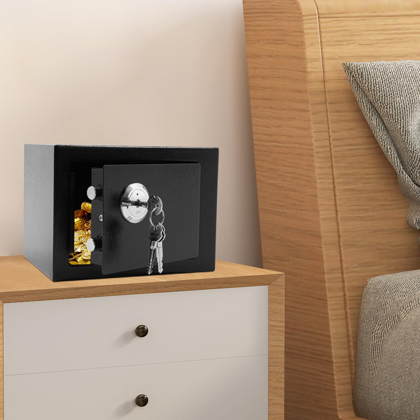 Petit coffre-fort mural avec fente et serrure mécanique, 23 x 17 x 17 cm, pour la maison et le bureau, rangement, argent et bijoux (noir)