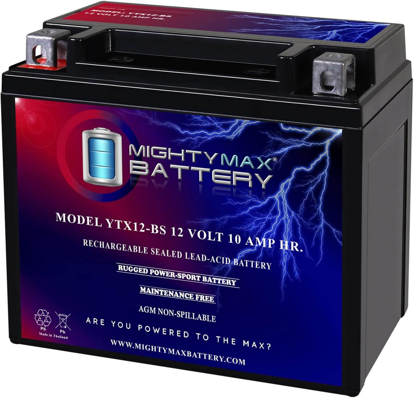 Mighty Max Battery YTX12-BS 12V 10AH Battery for Triumph Bonneville T100 SE 11-13