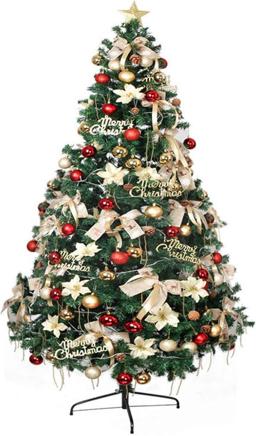 Artificial Christmas Tree Upgrade with Xmas Tree (All Ornaments on The Tree Included) Christmas Tree Stand Metal Hinges & Foldable Base, for Home, Office, Party
