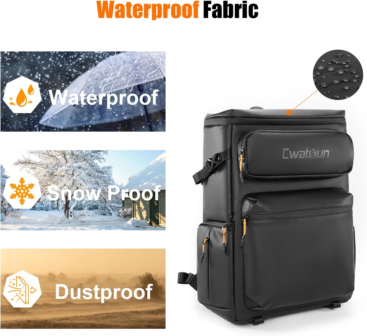 Cwatcun Camera Backpack, Professional DSLR/SLR/Mirrorless Camera Bag with Tripod Holder & Drone/Laptop Compartment, Waterproof Multifunction Photography Backpack Compatible with Canon/Nikon/Sony/DJI