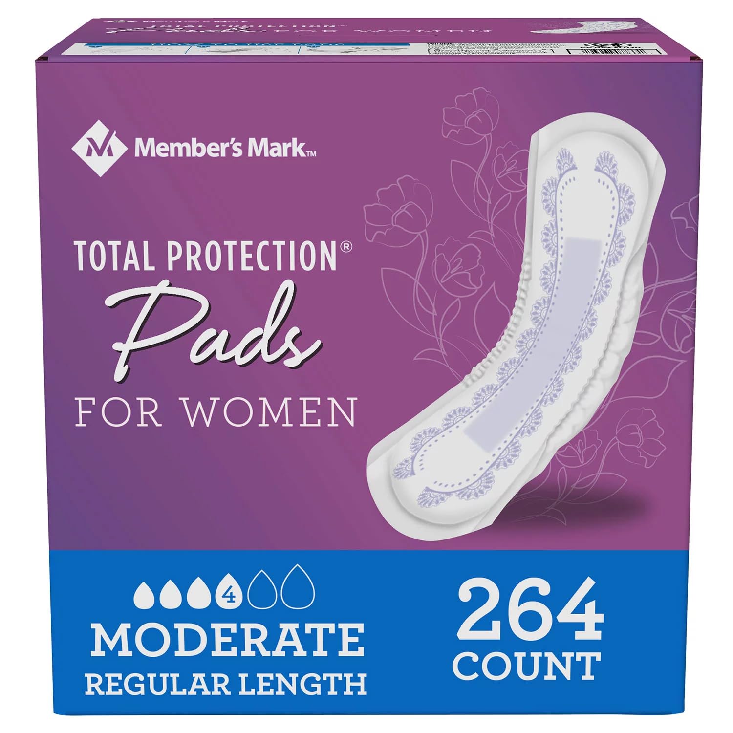 Member's Mark Total Protection Pads for Women, Moderate - Regular Length