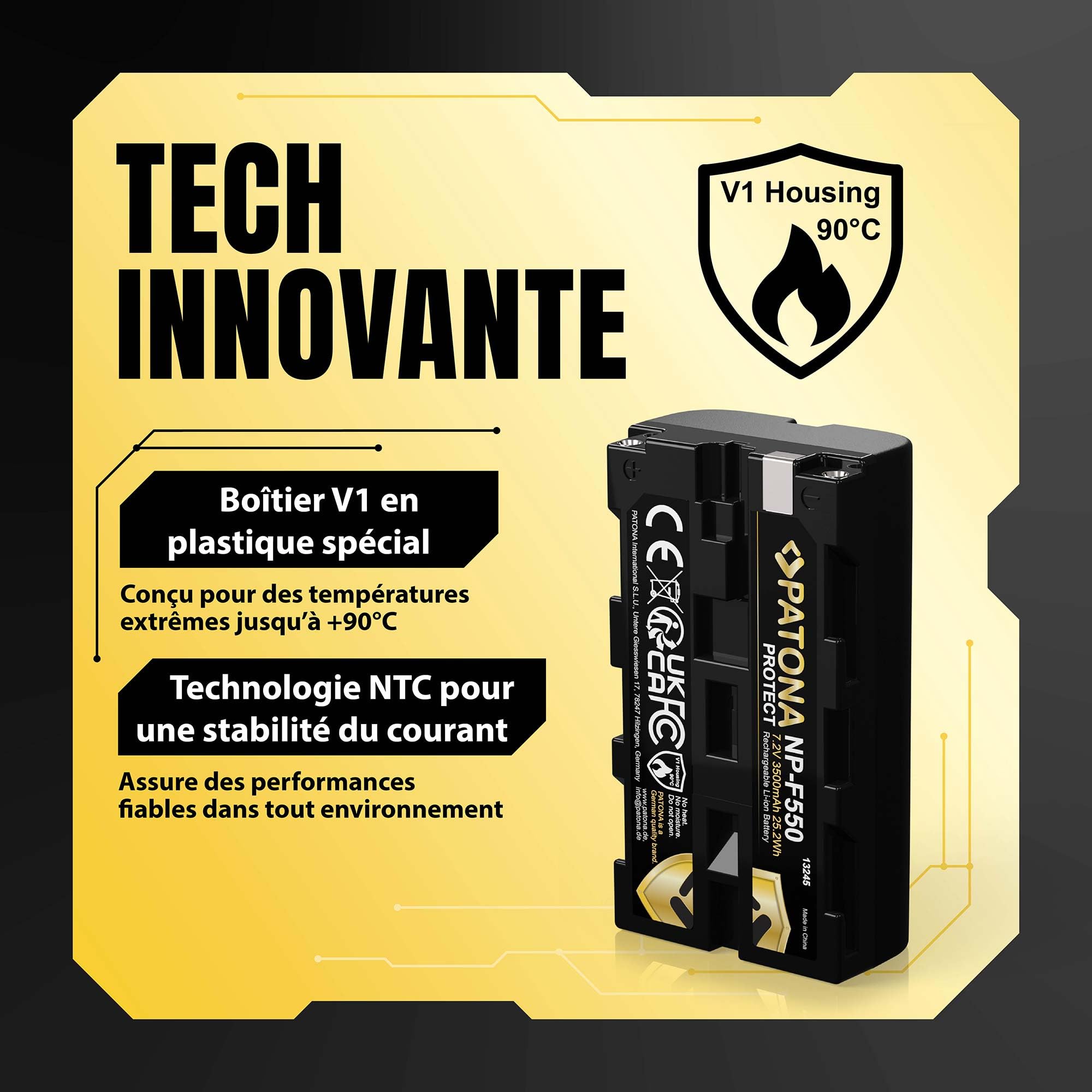 PATONA Protect NP-F550 Batterie 3500mAh Compatible avec caméscope Sony, indicateurs LED, éclairage, Lampe vidéo, moniteurs, caméra, Battery NP-F750 NP-F950 NP-F970 NPF550 NP F550