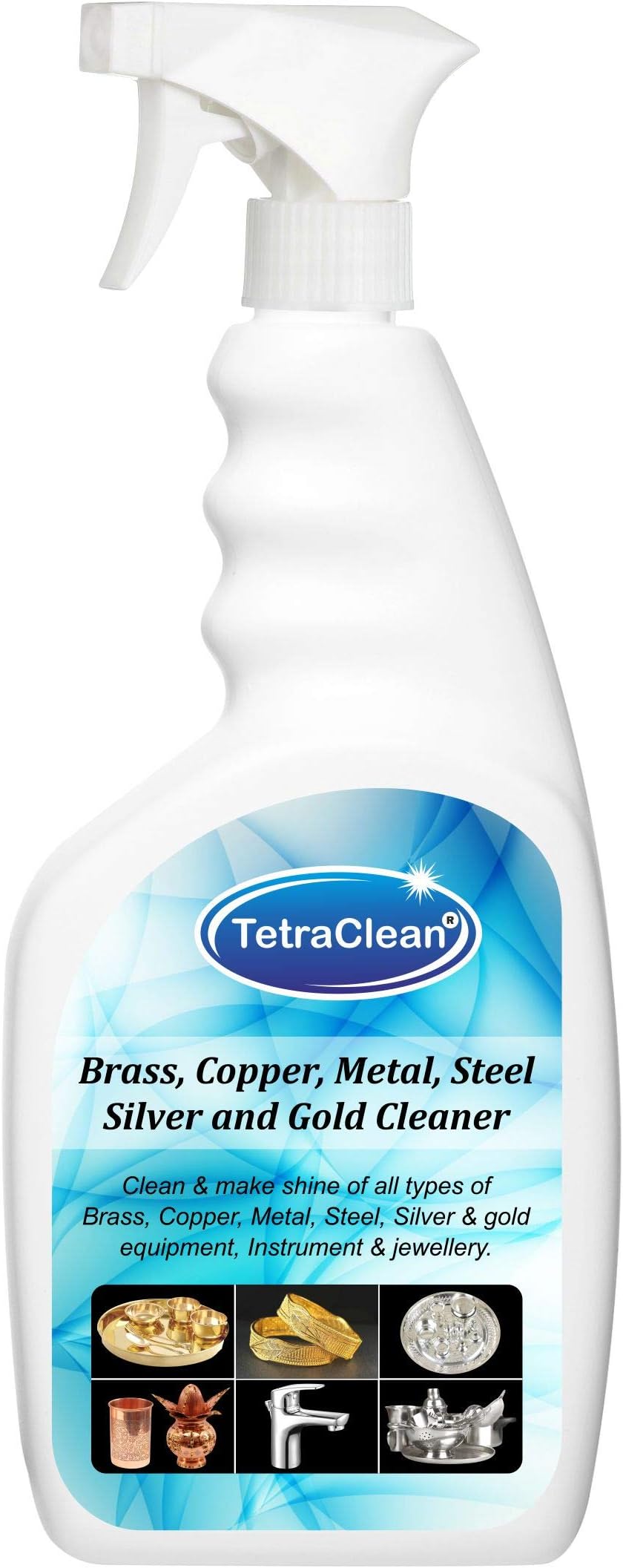 TetraClean Gold Cleaner/Jewellry Cleaner/Brass/Metal/Copper/Steel Polisher in Spray Bottle for Cleaning and Shining Products | For Home & Commercial Use, 500ml