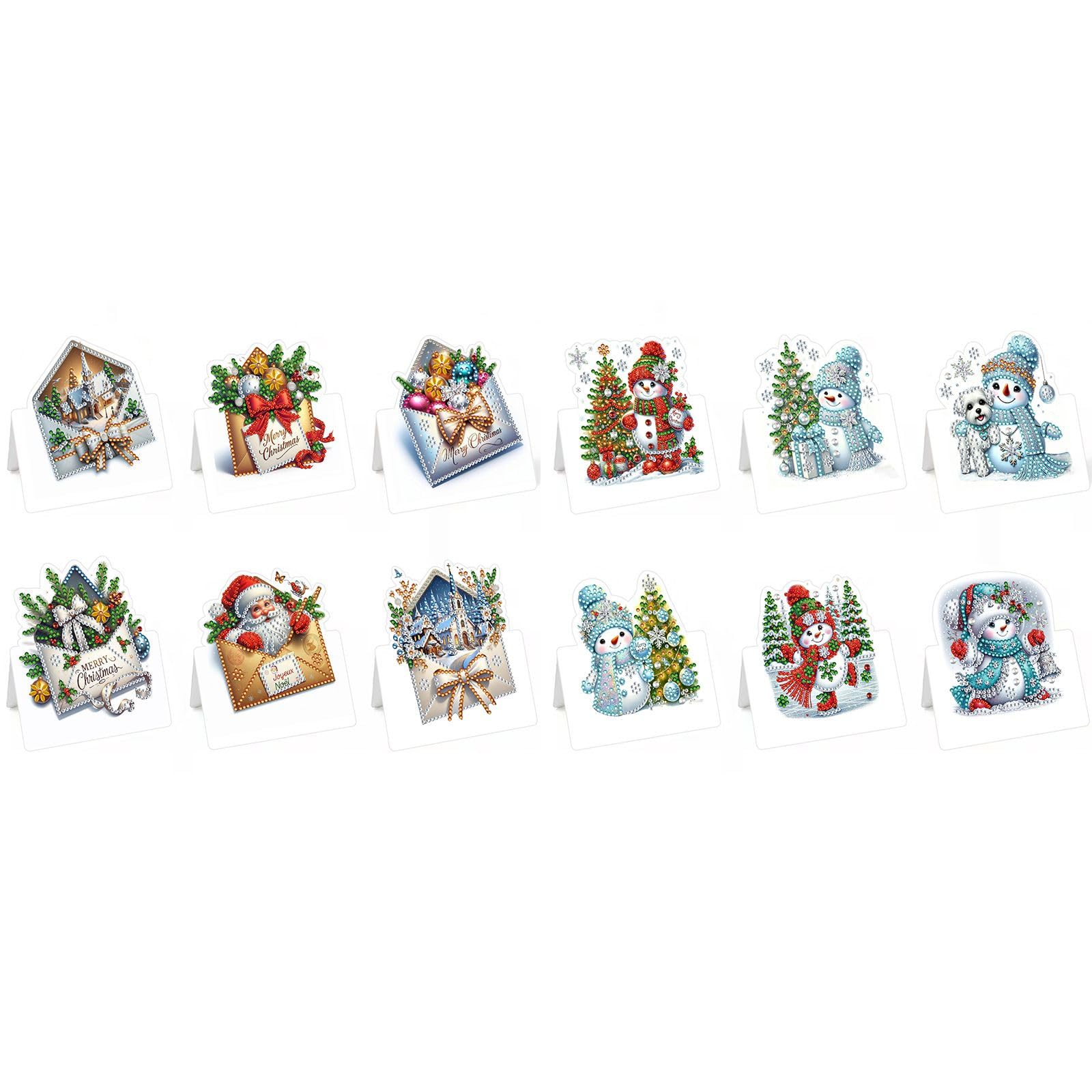 Lebartm 12Pcs 3D Foldable Greeting Card DIY Diamond Art Painting Folding Thank You Cards with White Envelopes Blessing Greeting Card Set for Festival Christmas Holiday-03