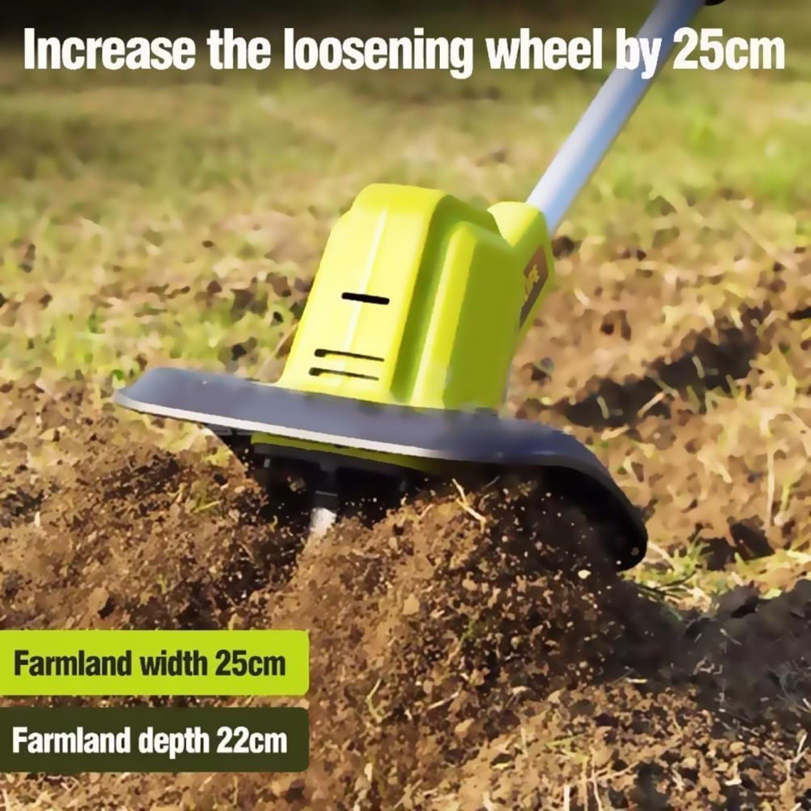 Coltivatore da Giardino con Motozappa A Batteria, Motozappa da Giardino A Batteria con 4 Lame in Acciaio, Larghezza di Lavoro di 22 Cm, profondità di Lavorazione di 16 Cm