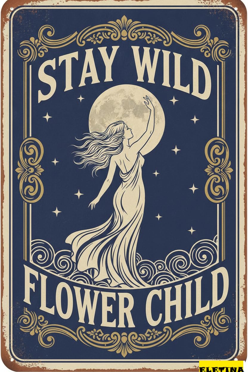 Personalized Sign for Man Cave Tin Bar Hippie Stay Wild Flower Child Living Room Bedroom And Office Home Kitchen 8x12inch Private Property Decorative