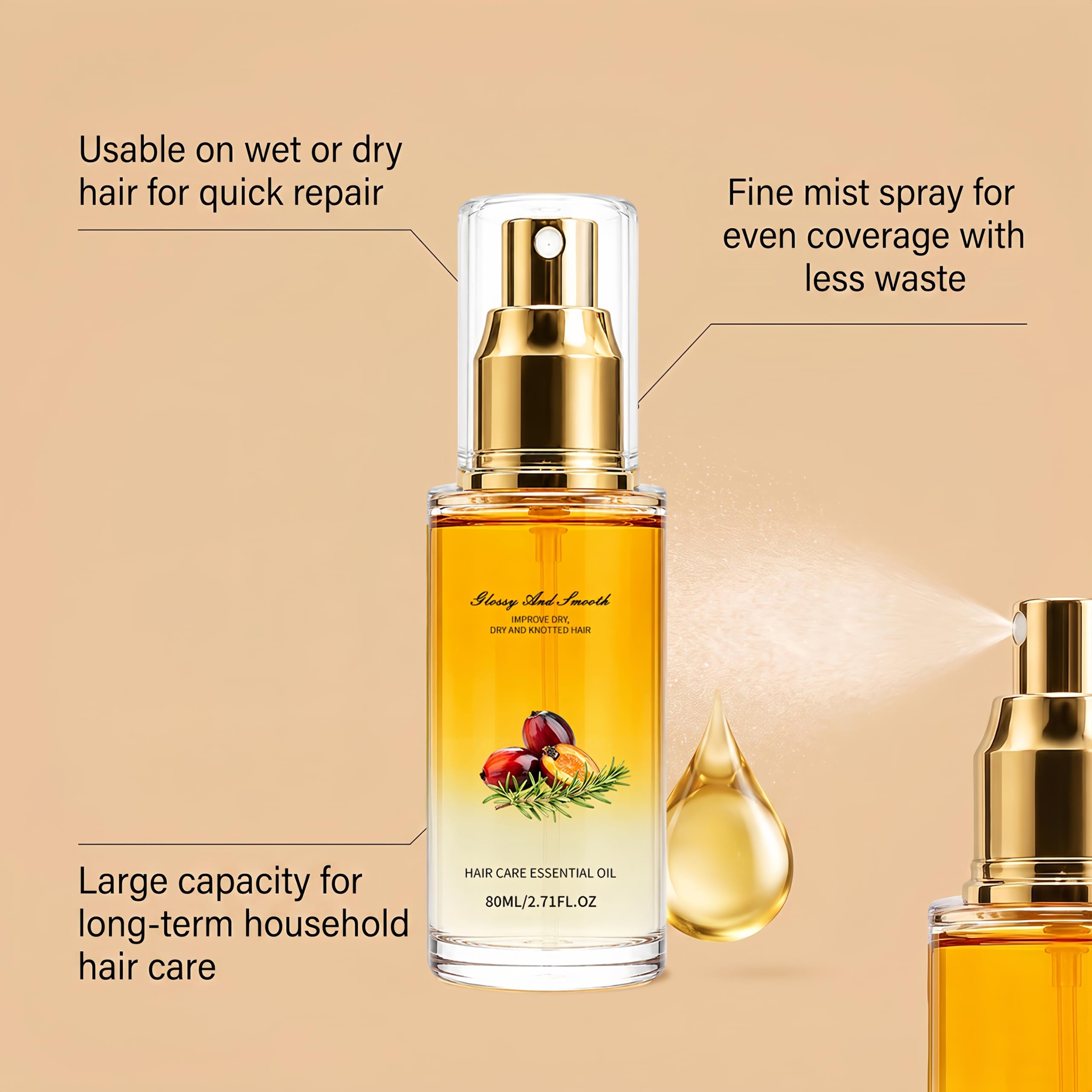 Olio spray leggero per capelli, olio balsamo senza risciacquo (3) | Anti-crespo e controllo dei capelli ribelli, lucentezza e districabilità per capelli secchi e ricci