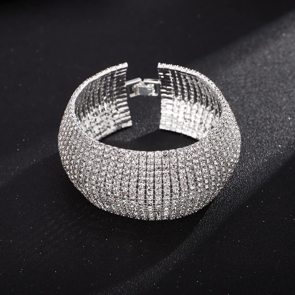 Pulseras de diamantes de imitación de plata y oro, pulseras anchas para mujeres y niñas, pulseras de cadena de tenis de varias capas, Plata 3