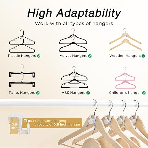 Miniatura 4 de HOUSE DAY Ganchos Colgadores que Ahorran Espacio Paquete de 60, Ganchos Conectores Blancos para Perchas de Ropa, Ganchos para Perchas Resistentes