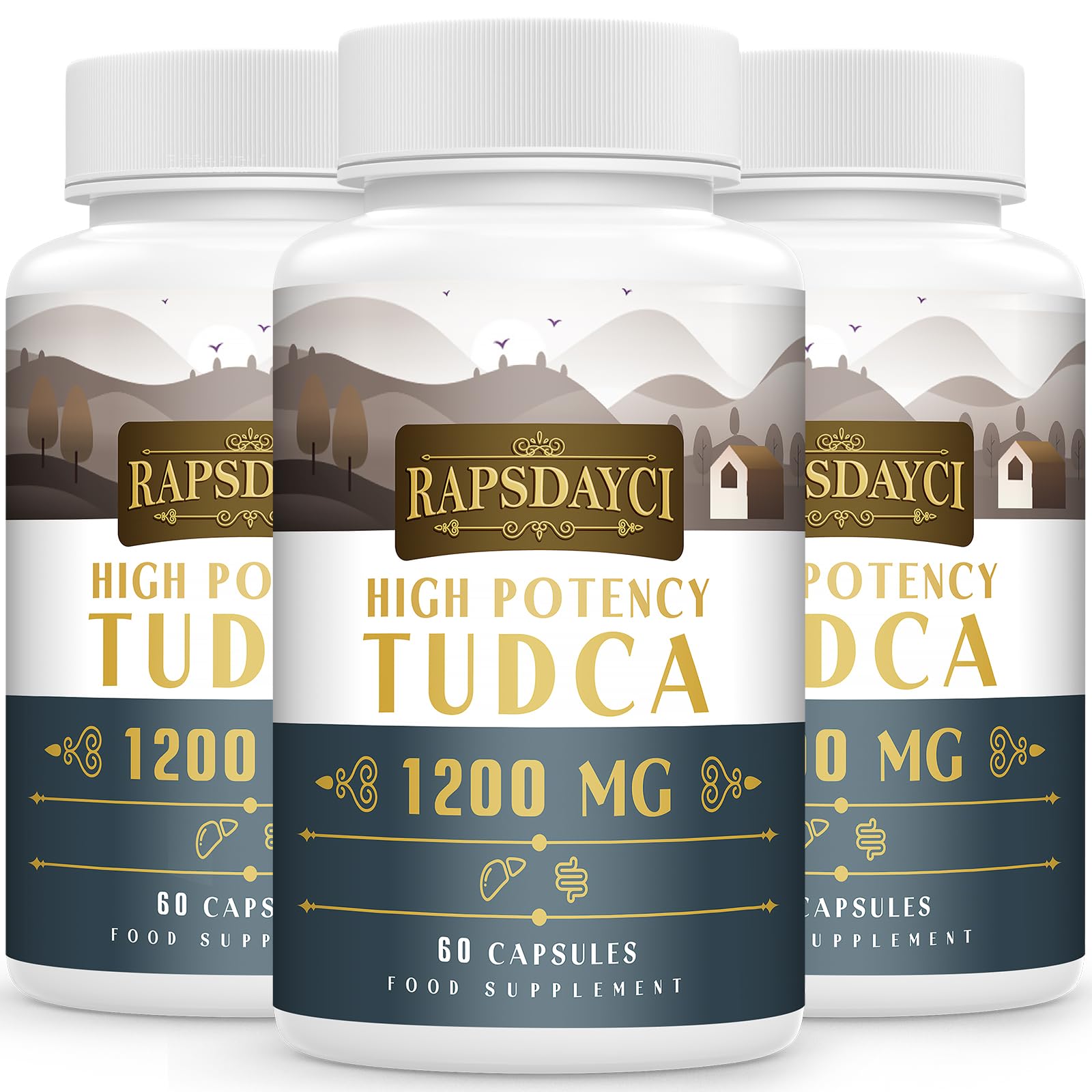 Ultra Strength TUDCA (1200mg Per Serving), 180 Capsules - Tauroursodeoxycholic Acid, Liver Support Supplet, Proper Bile Production, Boosts Digestion and Immune System Support, Pack of 3