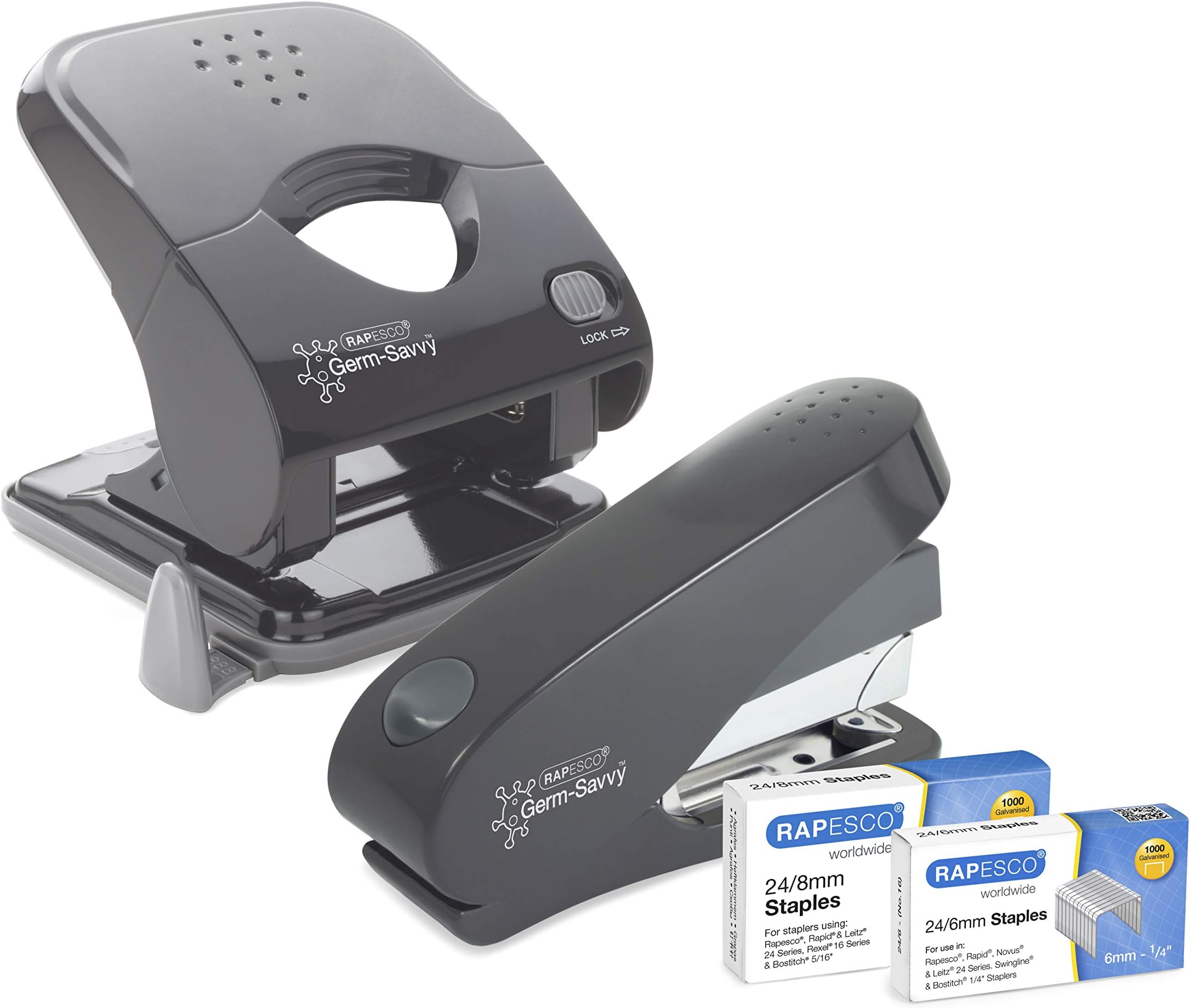 Rapesco 1633 Germ-Savvy Antibacterial, ECO Luna Less Effort Stapler & ECO X5-...