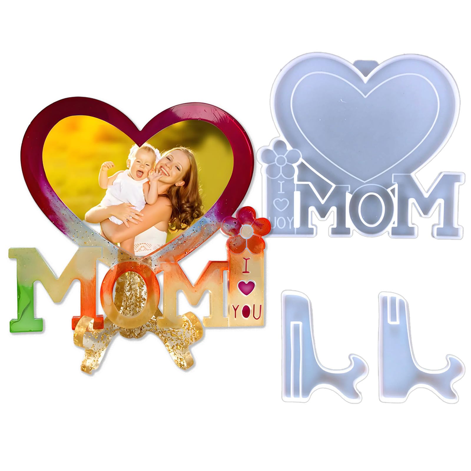 Tone Fun Heart Shape I Love Mom Resin Mold for Picture Frame for DIY Picture Frame Display Unique Mold Resin Casting Art Crafts Table Home Decor