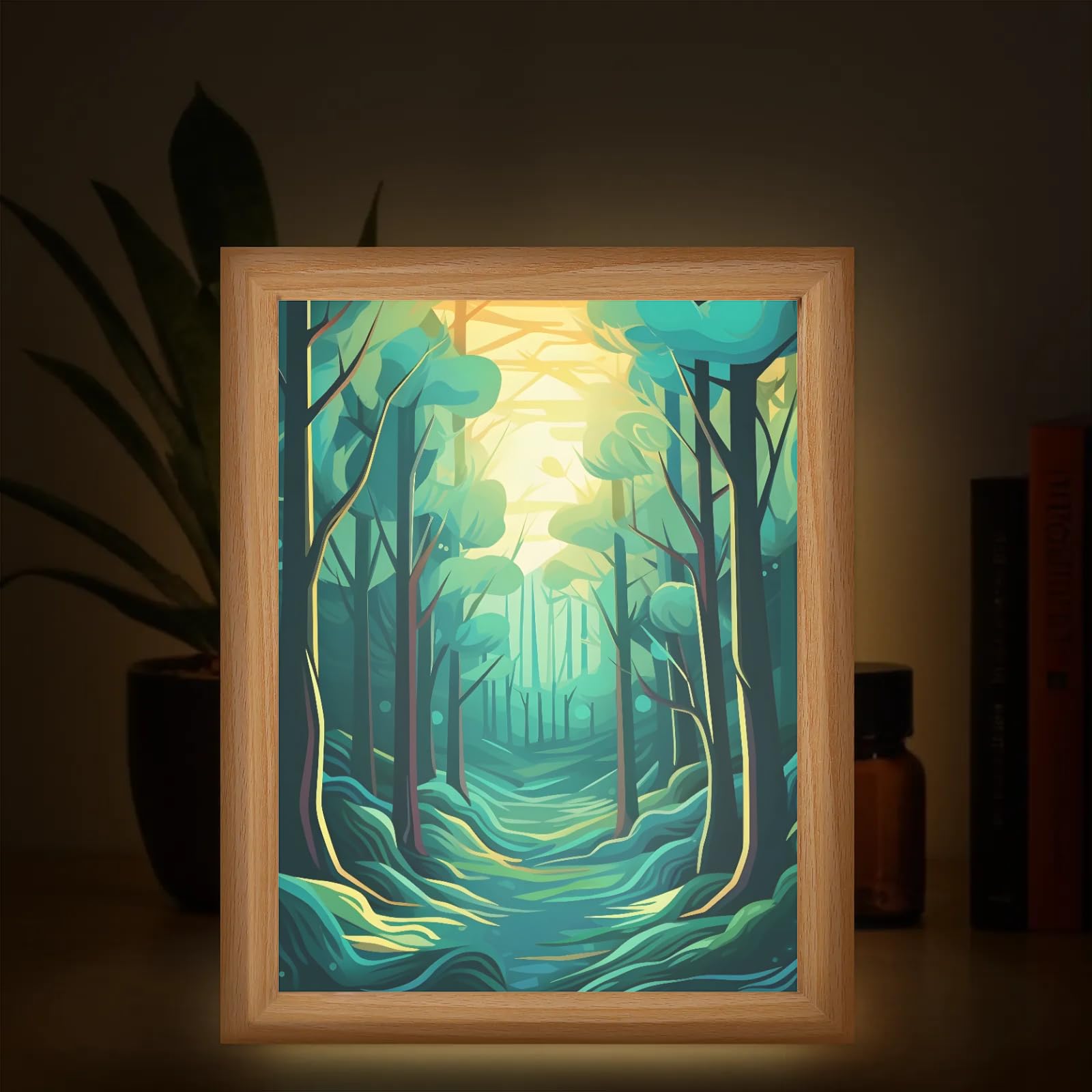 Light Up Painting, Abstract Forest Wall Art Picture Light Magical Forest Light Up Art Frame, 10 Brightness USB Powered 3 Lighting Modes, Anxiety Relief Gift for Bedroom Home-Without Acrylic Panel
