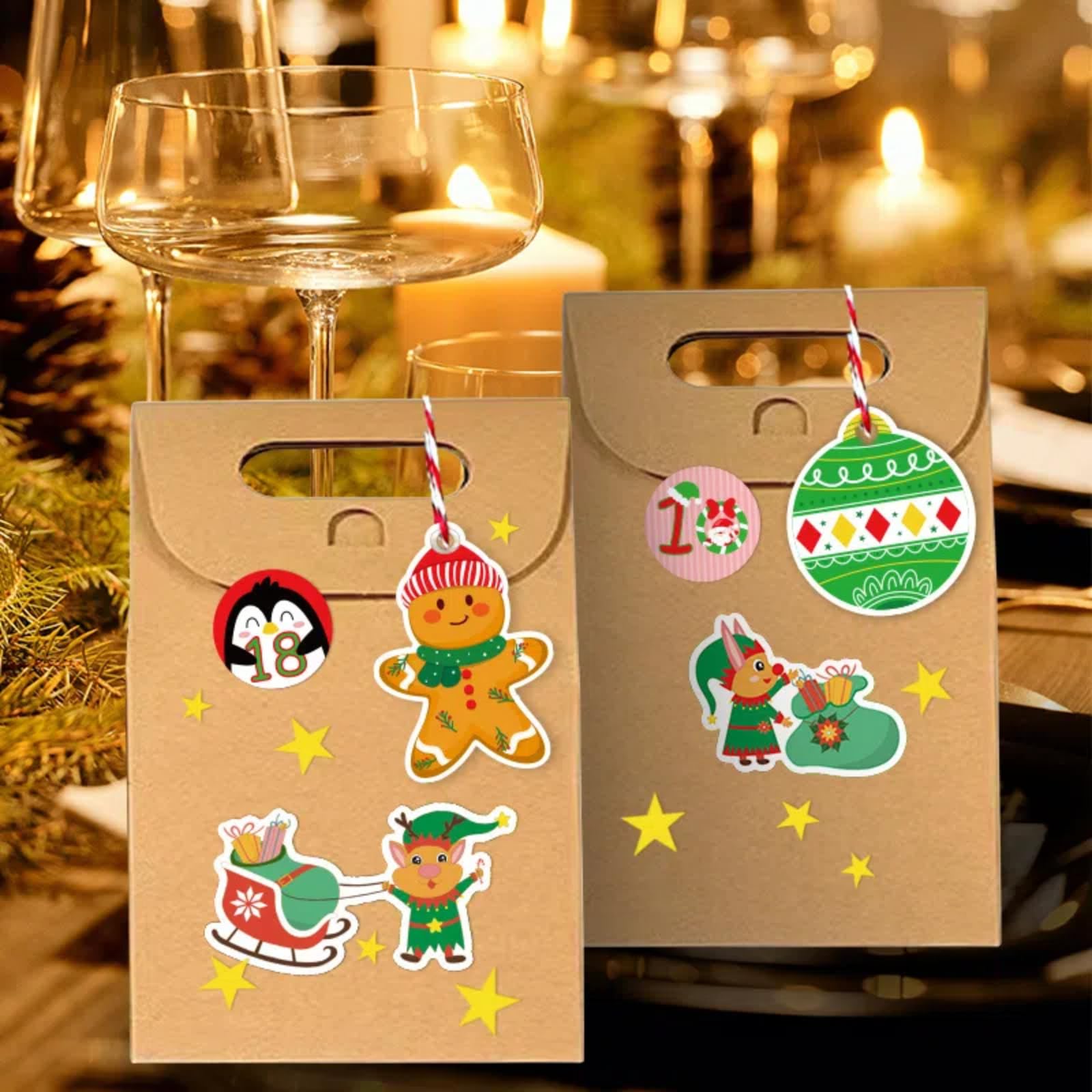 Set completo di 24 sacchetti di carta per calendario dell'Avvento fai da te, vuoti, 24 giorni, per conto alla rovescia di Natale, scatole regalo da riempire, scatole di cartone per bambini, adulti e