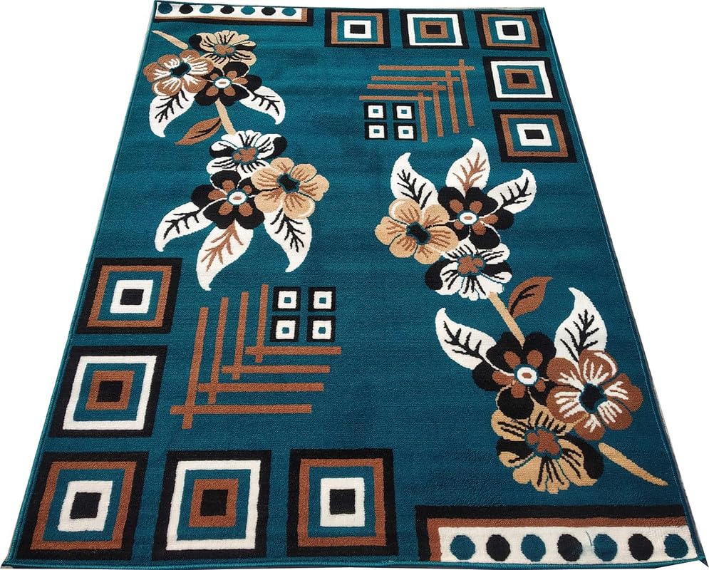 Image of Floral Design Acrylic Polyester Carpet for Living Room 12x15 Feet Color Blue(360x450Cm), Large Rectangle