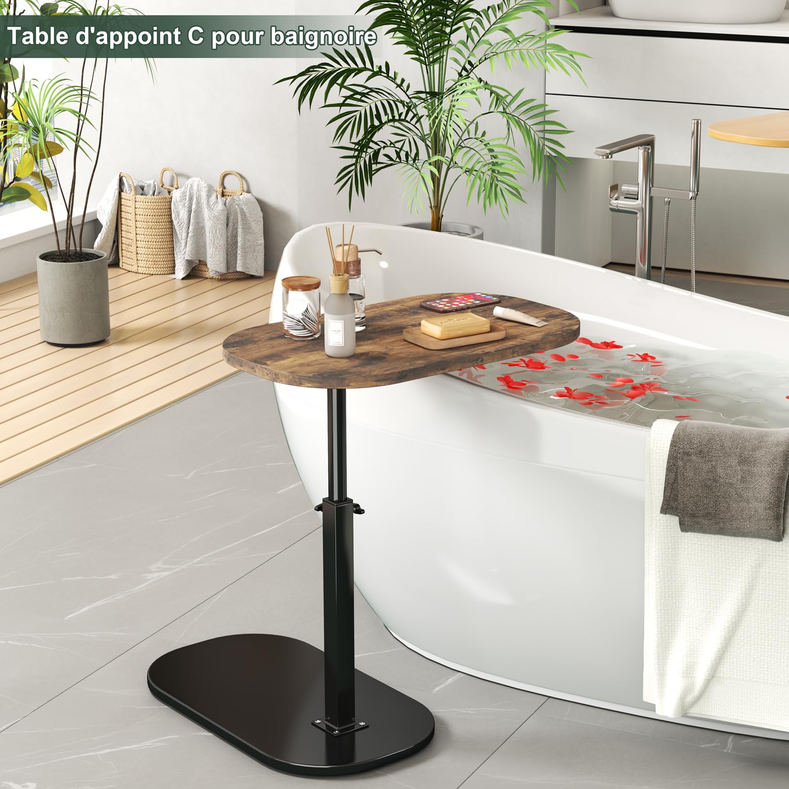 Table d'appoint en Forme de c Hauteur réglable, 360 ° pivotante canapé Table d'appoint pour canapé/LIT/Baignoire, Petite café Moderne C Tables pour Salon/Chambre/Balcon, Hauteur 45-80cm (D)
