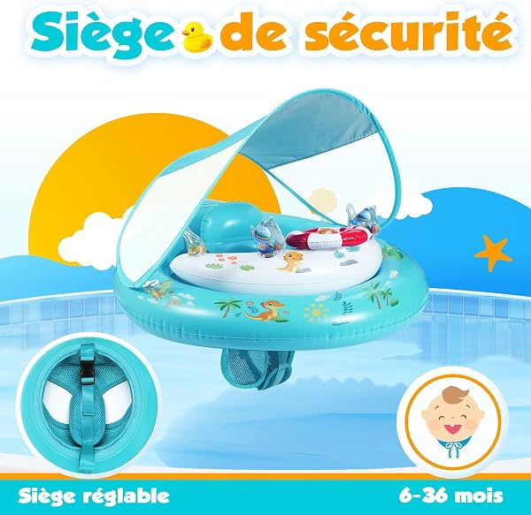 GLOPUS Bouee Bebe, Bouée Bébé, Bouee Bebe Piscine avec Pare Soleil UPF 50+, Piscine Empêcher Le Retournement Flotteur de Piscine pour Tout-Petits pour 6 à 36 Mois - 3