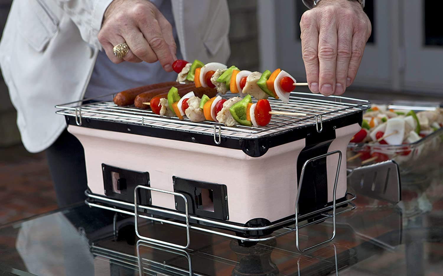 Supporto per barbecue, Apparecchio for cucinare con piastra for barbecue da esterno pieghevole portatile for il campeggio