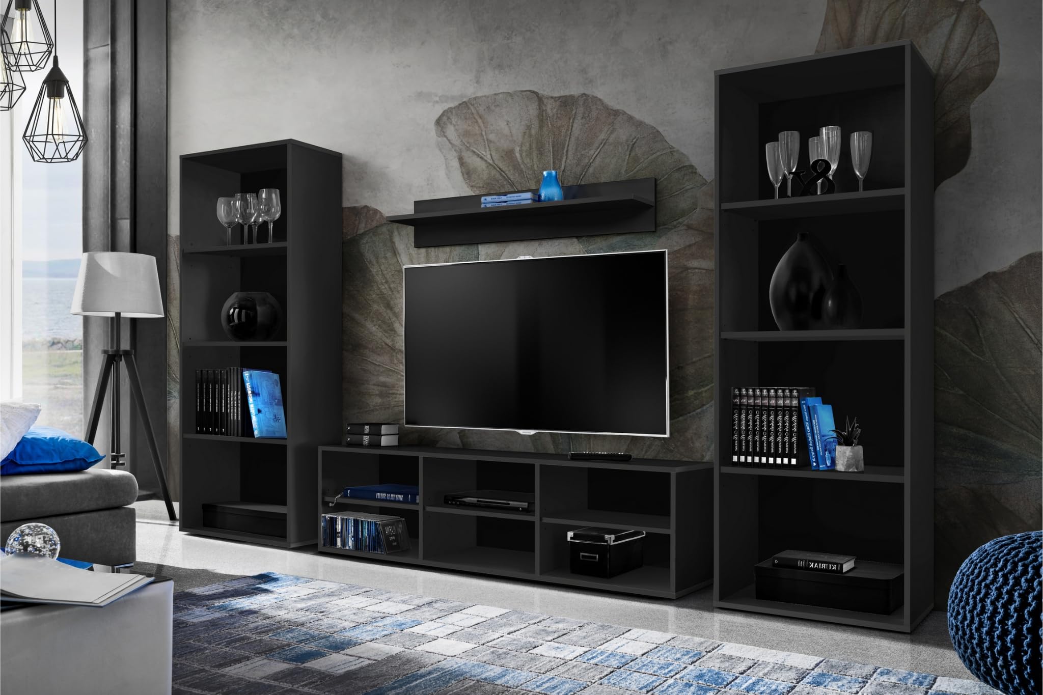 Komodee Wohnwand-Set TARANTO S4 Schwarz