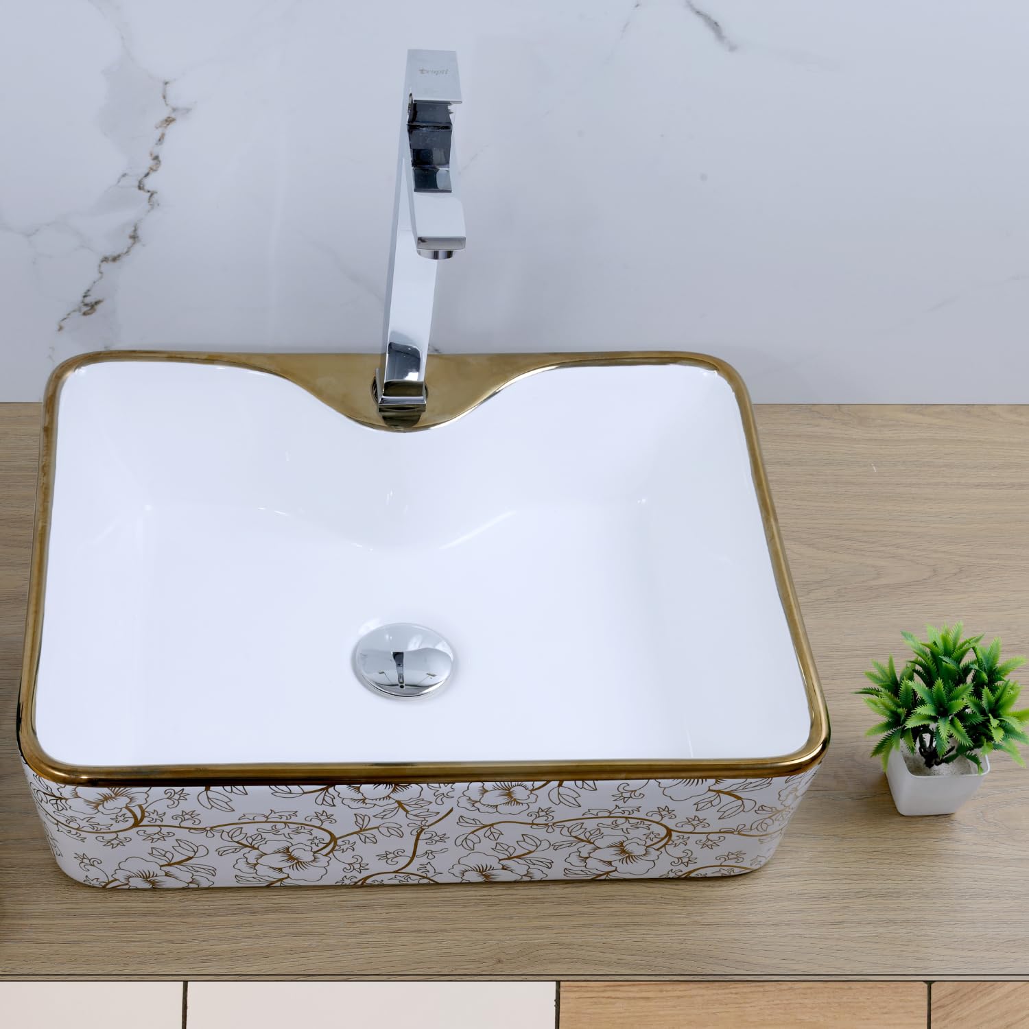 HISRE Table Top Wash Basin For Bathroom | Over Counter Top Wash Basin For Living Room | Washbasin Countertop | Tabletop Ceramic Bathroom Kitchen Sink (18 x 14 x 5.5 Inch) (SKTHI1002), photo 3 of 5