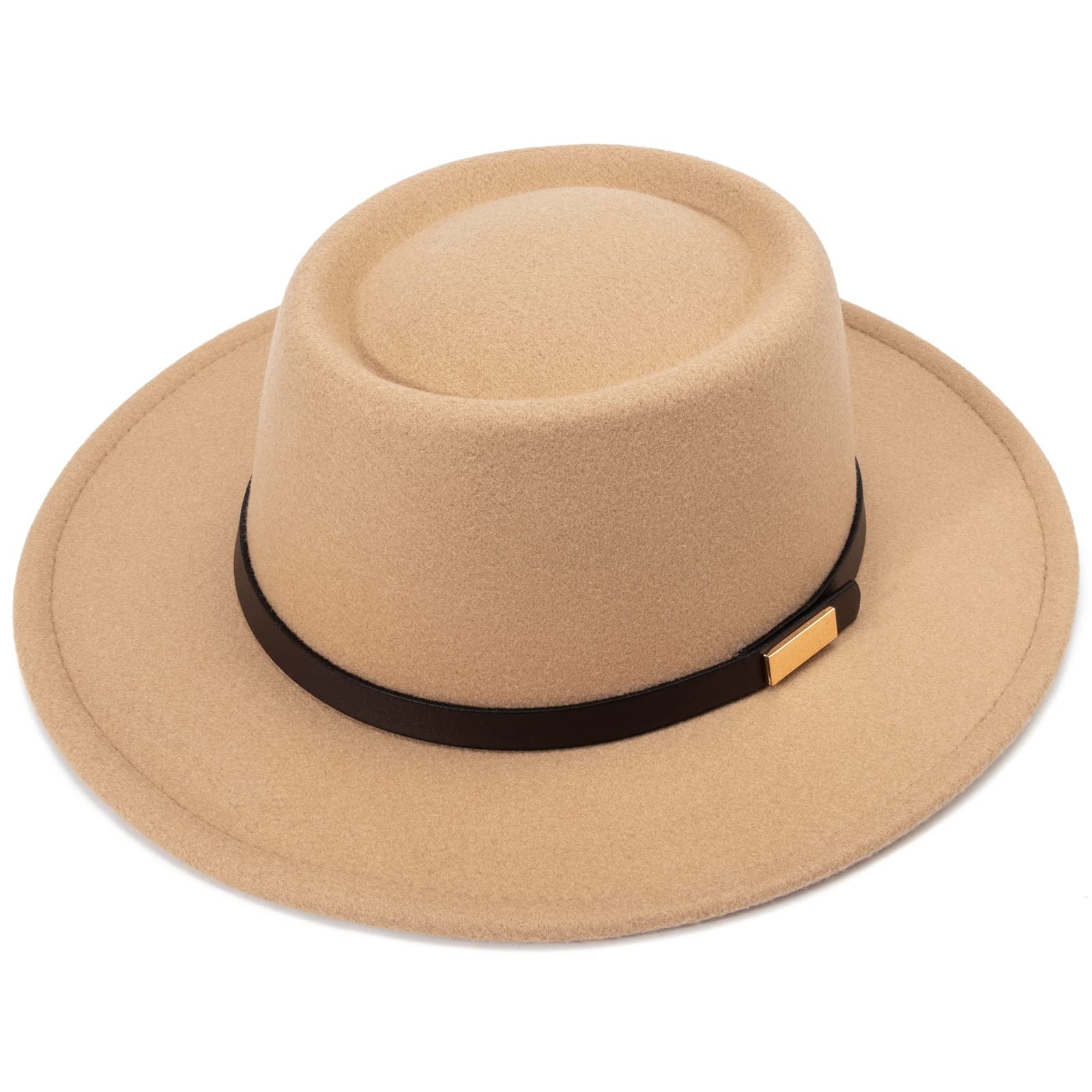 DRESHOW Wide Brim Hat Fedora for Women Belt Buckle Retro Panama Floppy Hat