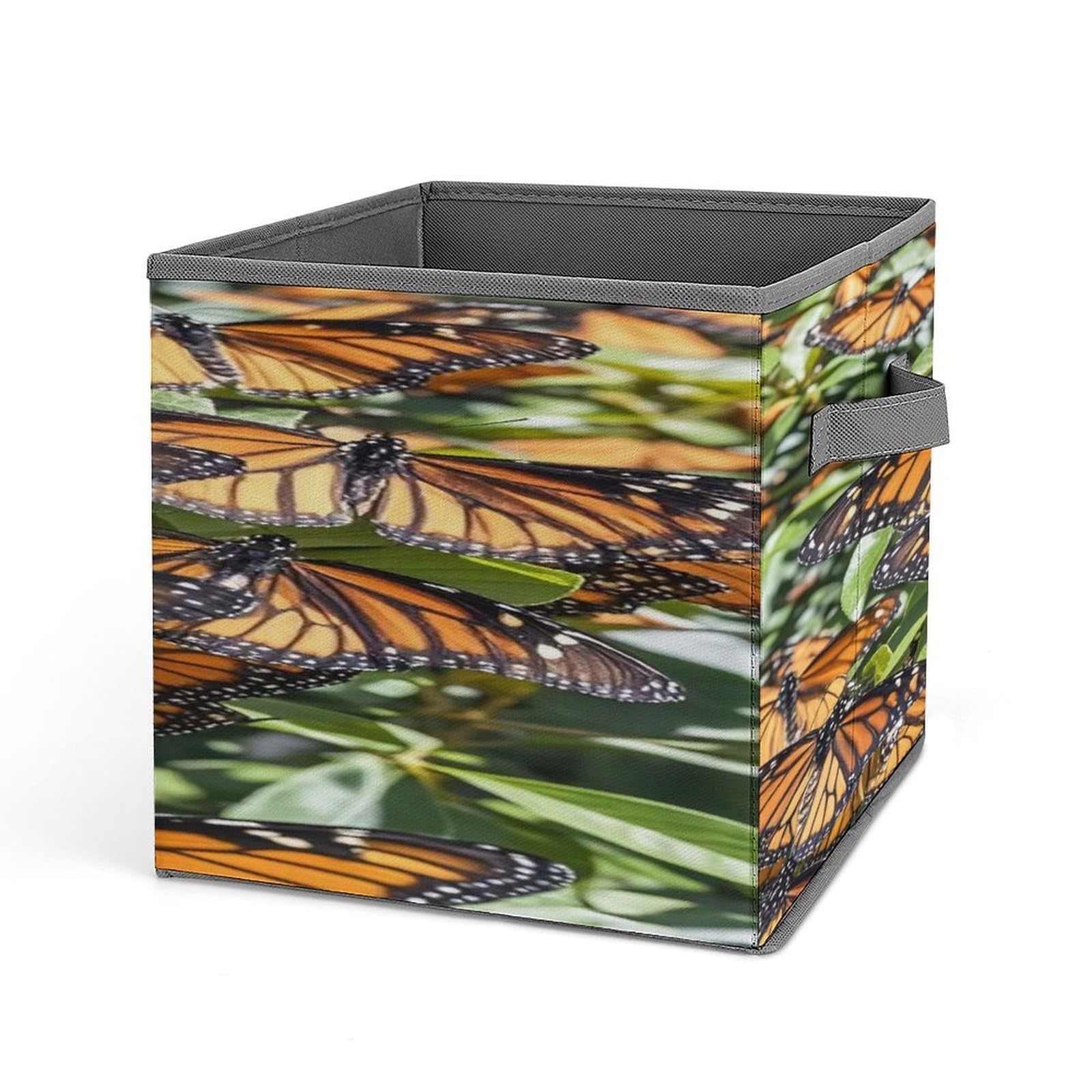 FekiLoot Heaps of Orange Monarch Butterflies Folding Storage Bins with Handles Large Fabric Storage Cube Storage Organizer Heavy Duty Closet Organizer Sturdy Collapsible Bin Foldable Baskets