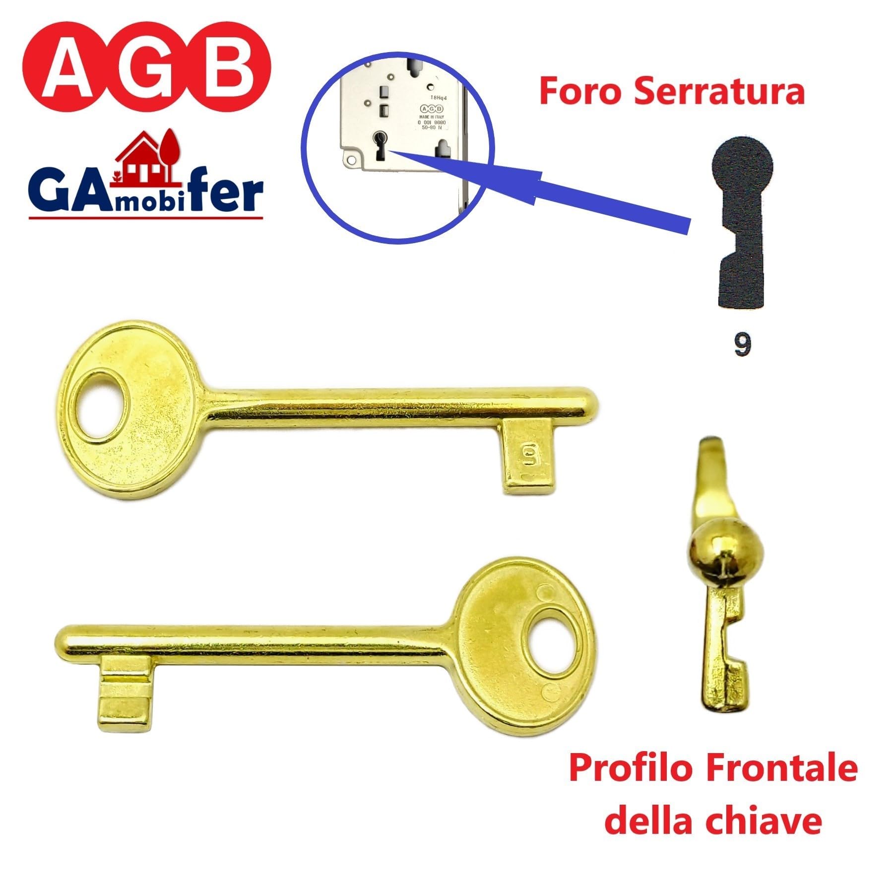 AGB Internal Recessed Lock Key (Brass, No. 9), N. 9 - Image 2