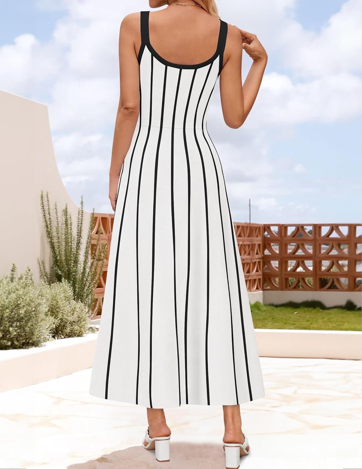 ZESICA Womens 2026 Summer Sleeveless Striped Midi Dresses Casual A Line Swing Knit Long Dress Beach Vacation Clothes - Image 4