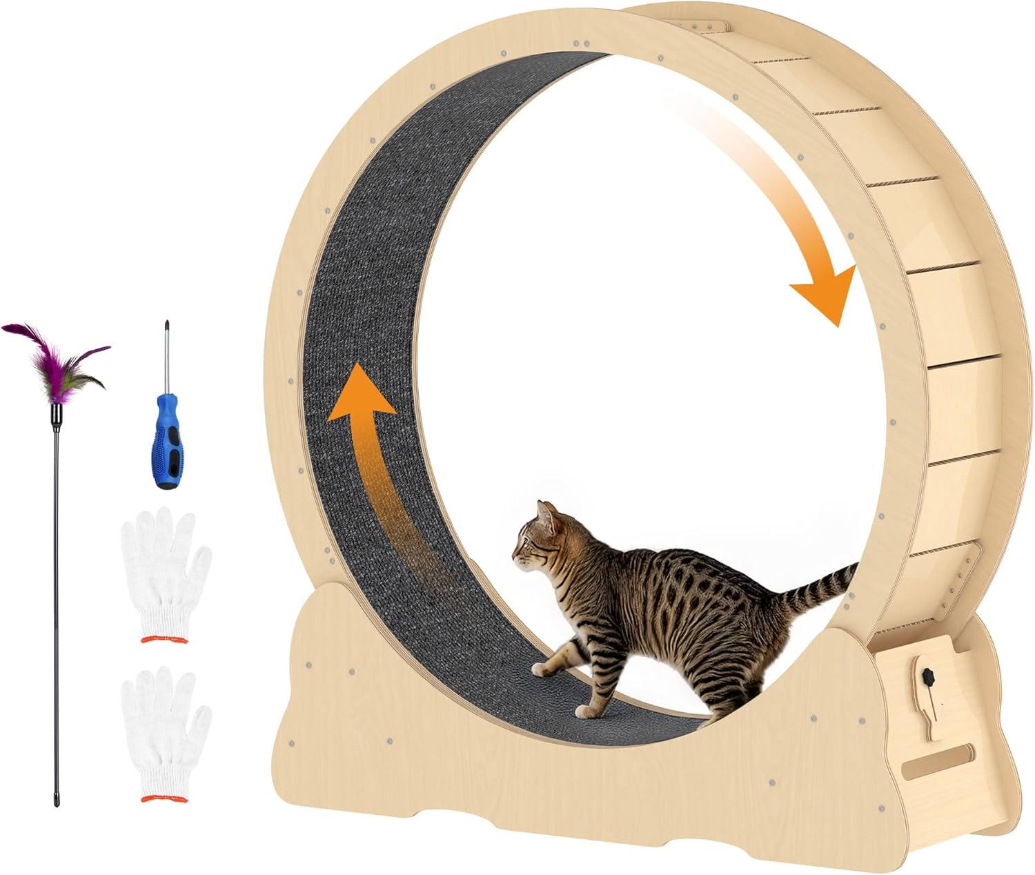 Cat Exercise Wheel Indoor, Quiet Medium Cat Treadmill with Detachable Carpeted Runway & Lock, 38.2” Exercise Running Wheel for Pet’s Health and Entertainment, (Natural, M)