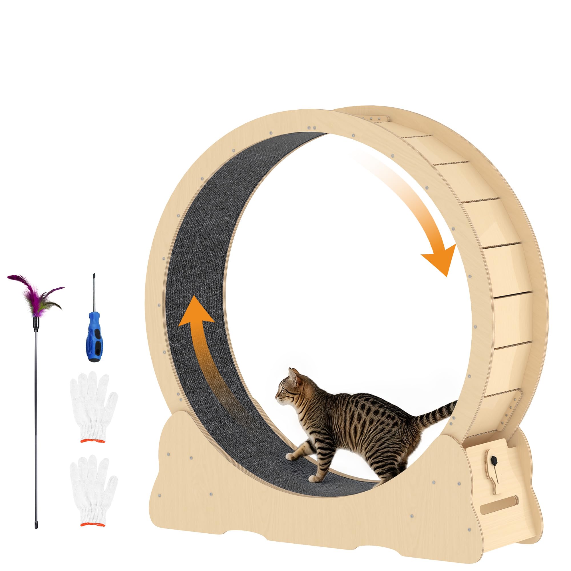 38.2" Cat Wheel for Indoor Cats, Large Cat Treadmill, Natural