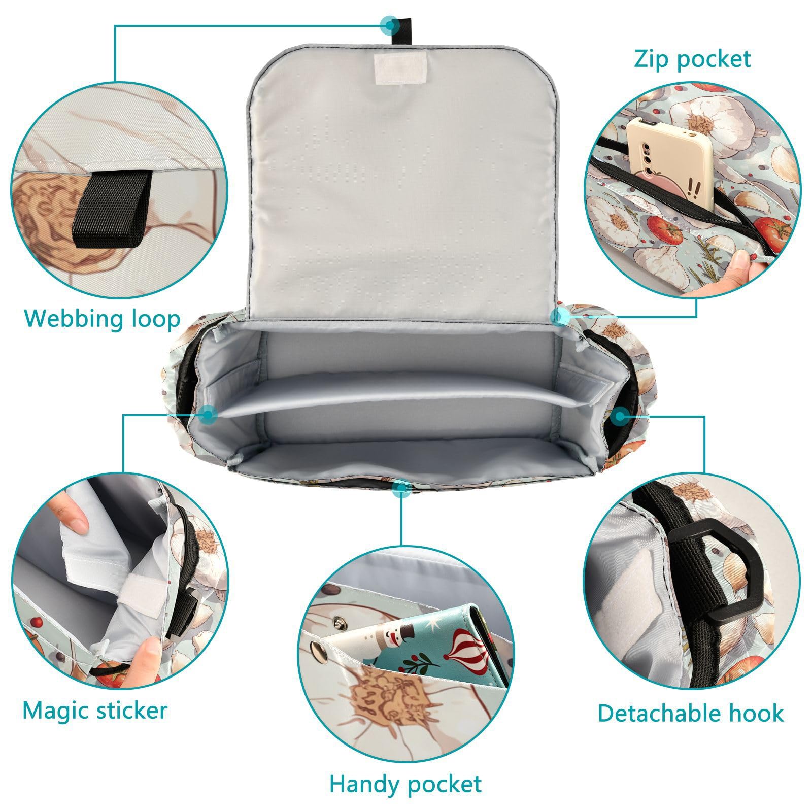 miaozhen Delicate Cartoon Garlic Colorful stroller organizer with cup holder storage caddy zippered pocket accesorios para stroller accesorios para coches de bebes