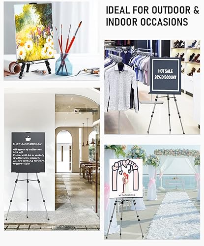 Miniatura 9 de Nicpro Caballete artístico para pintar con bolsa, trípode de metal de aluminio para letrero, paquete de 2 caballetes plateados para artistas, altura