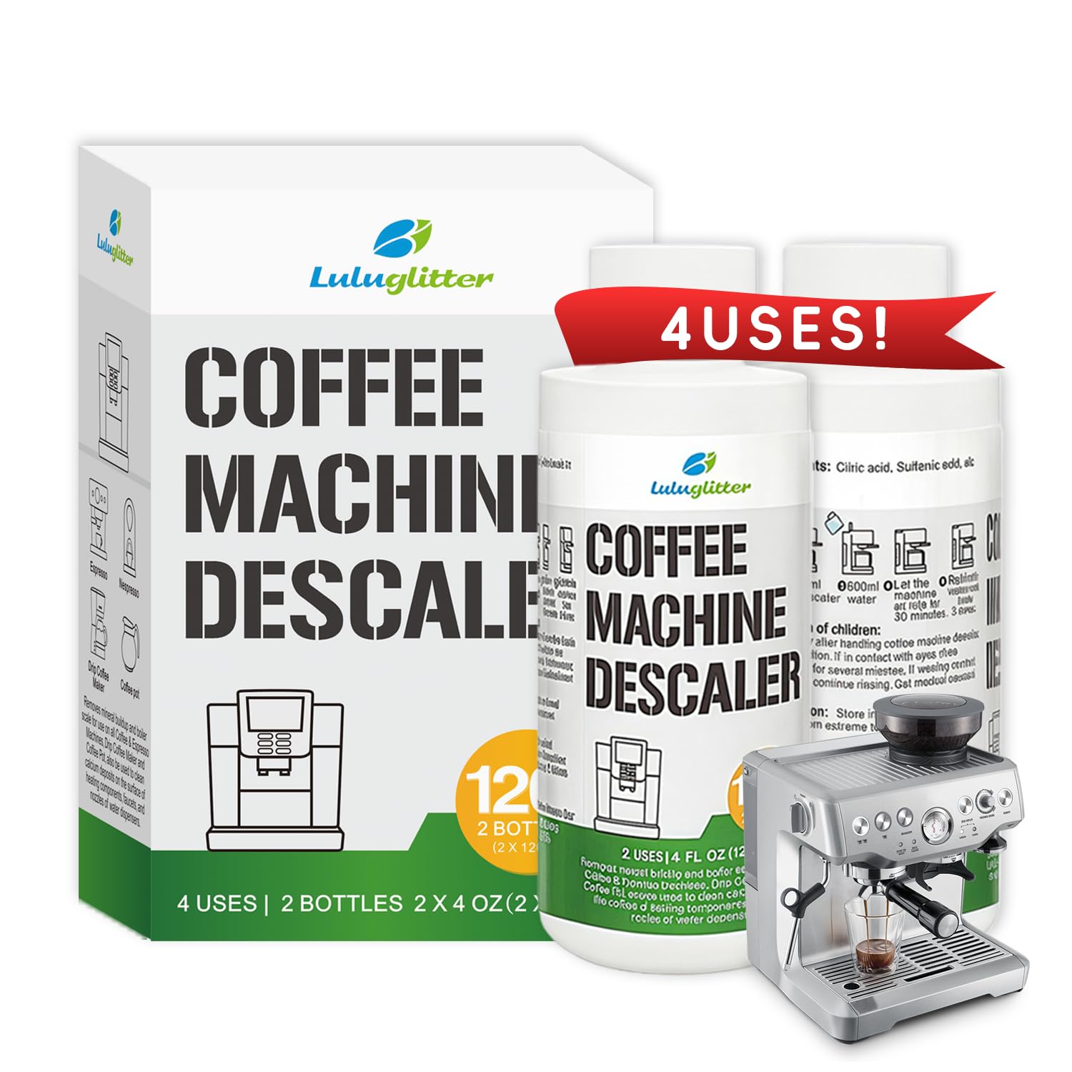LULUGLITTER Coffee Machine Descaler, Coffee & Espresso Machine Descaler-Universal Descaling Solution for Home & Commercial Coffee Pots