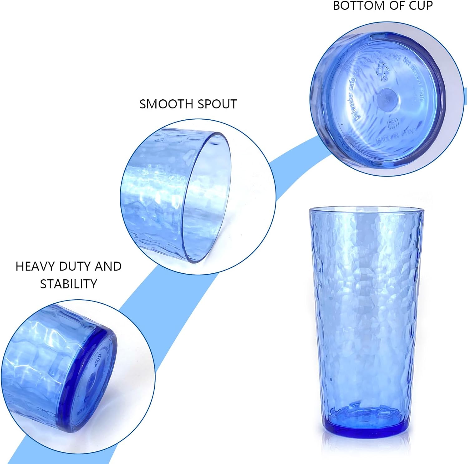 Yalin 24-Ounce Plastic Tumbler Acrylic Drinking Glasses, Reusable Plastic Cups, Stackable, BPA-Free, Shatter Proof, Dishwasher Safe, Set of 8 (Blue) - Image 3